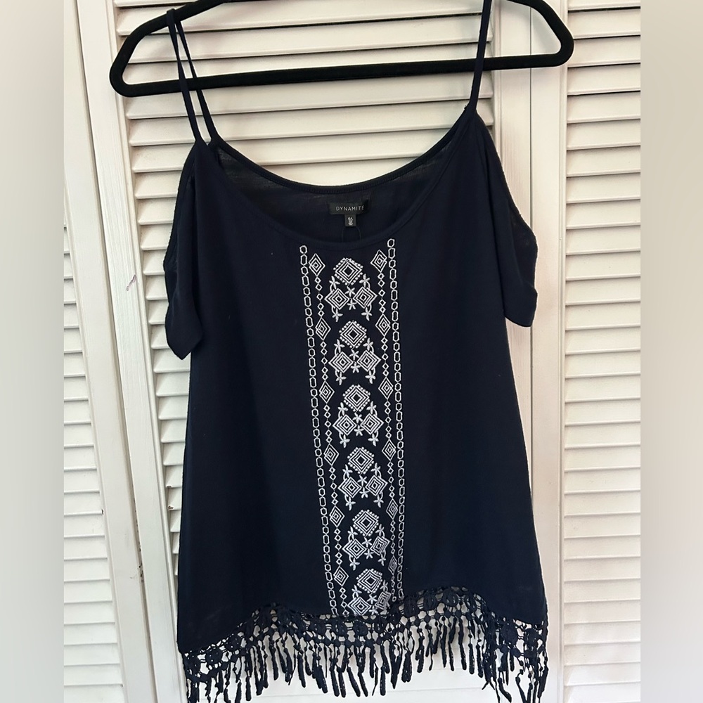 Dynamite Blue Sleeveless Graphic Blouse